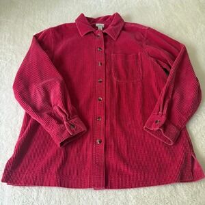 Vintage L.L.Bean‎ Corduroy Button Up Shirt Women's M Pink Schacket Chore Retro